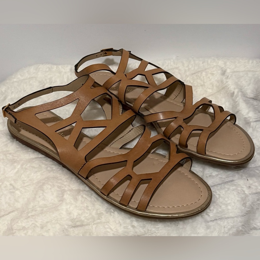 Kate Spade New York Aster Flat Sandals Tan Brown Leather Women’s 9.5M - Picture 3 of 6